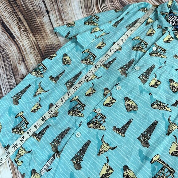 Vintage Rowdy Gentleman Men's Size Medium Teal Blue Hawaiian Button Dress Shirt - Picture 4 of 8